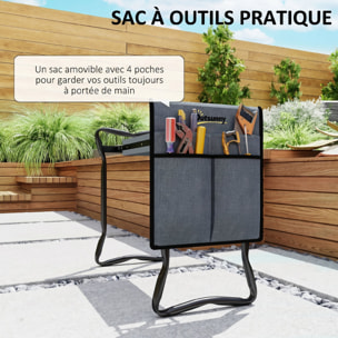 Tabouret de jardin pliable agenouilloir de jardin siège jardinage avec coussin pochette rangement outils gris