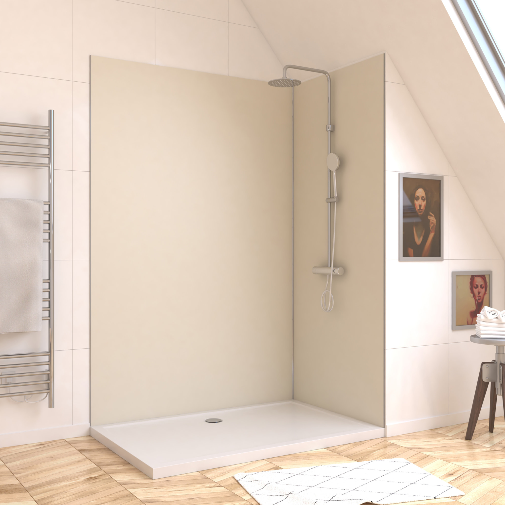 Lot de 2 Panneaux Muraux Aluminium Ivoire 90+120x210 cm avec Profilés Chrome - WALL'IT