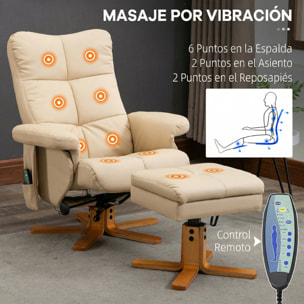 Sillón Relax Reclinable con Reposapiés Sillón de Masaje Eléctrico de PU con 10 Puntos de Masaje Función Reclinable Giratorio 360° Mando a Distancia Bolsillo Lateral para Salón Oficina Crema
