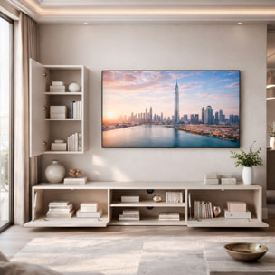 Parete Attrezzata Mobile Porta TV Colonna Ante Push Open Vani Aperti Soggiorno Design Geometrico Moderno 180 x 45 x 180 Cm Cashmere Con Effetto Righe