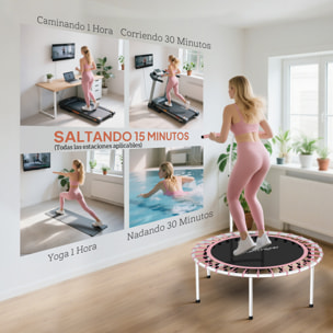 Trampolín de Fitness Adultos Ø102 cm, Mini Cama Elástica Fitness con Mango Ajustable de 5 Niveles, Marco de Acero, para Entrenamiento Piernas, Cuerpo en Hogar, Oficina, Gimnasio, Rosa