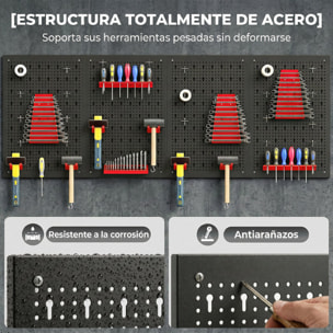 4 Paneles de Herramientas de Pared, 38 Piezas, cada panel 60x40 cm, Organizador de Herramientas de Pared con Ganchos y Estantes, para Garajes y Bricolaje, Negro y Rojo