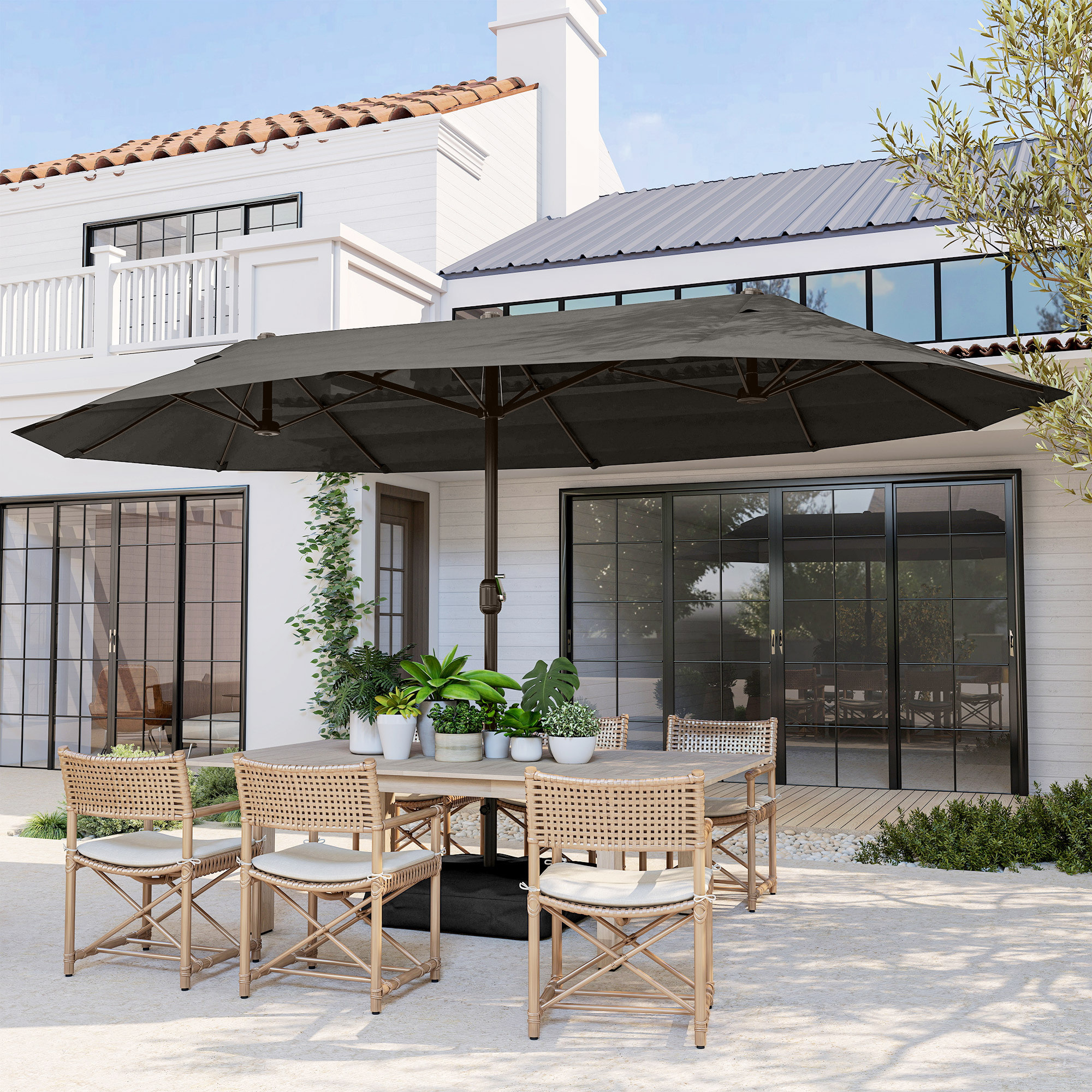 Parasol de jardin XXL pied contrepoids inclus acier polyester haute densité