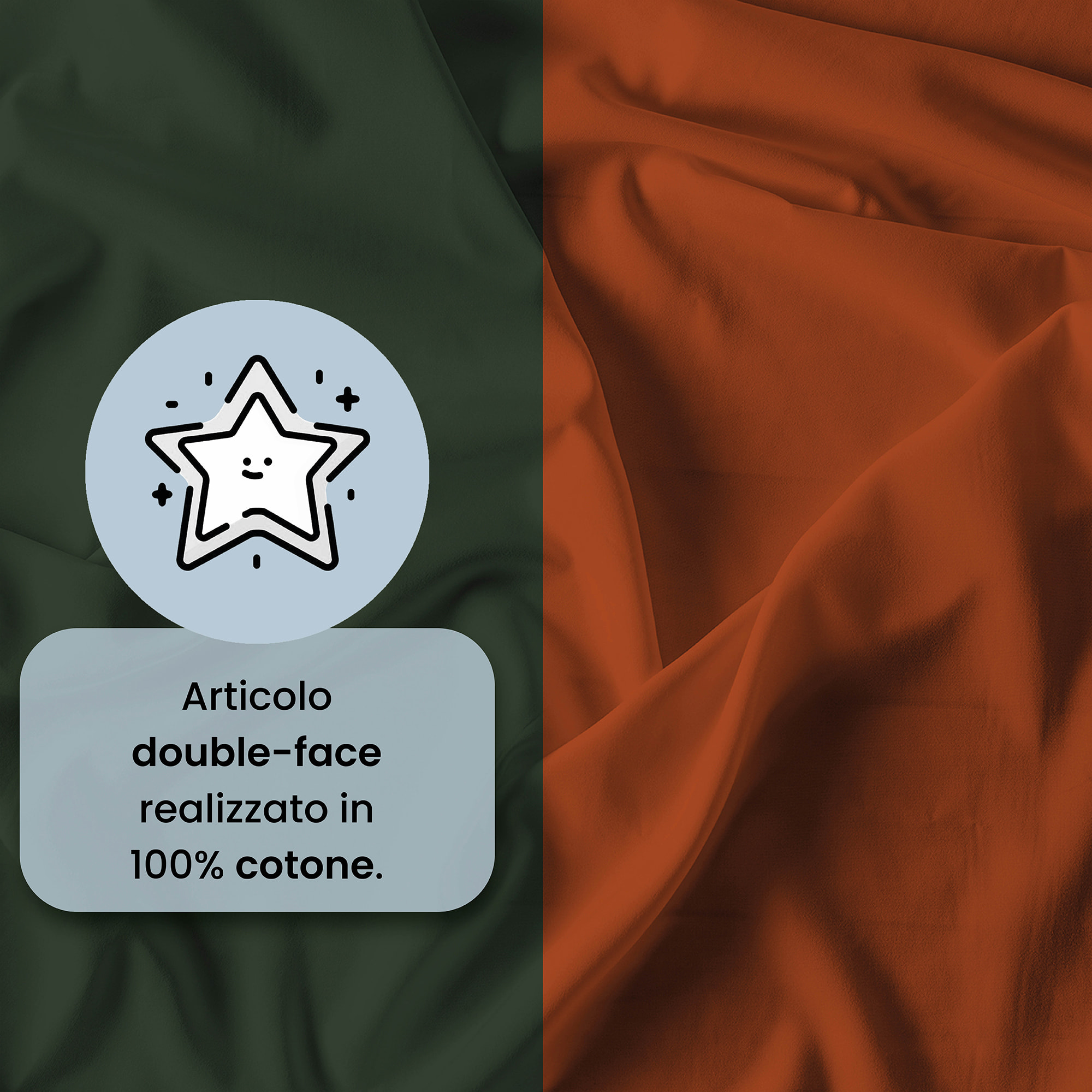 PARURE COPRIPIUMINO NATURAL COLOR, 100% Cotone, Made in Italy - VERDE OLIVA/TERRA