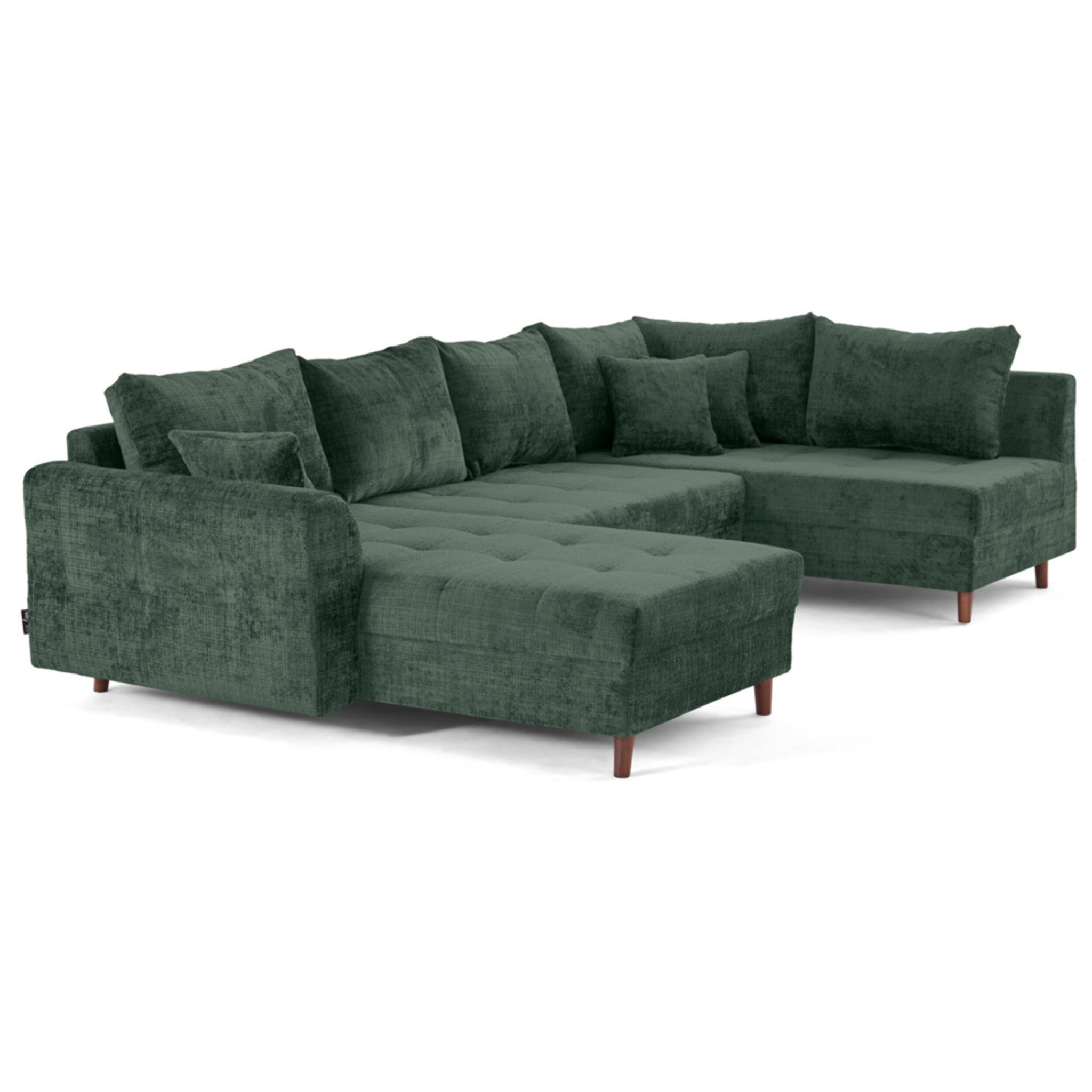 Rune - canapé panoramique d'angle droit 7 places en velours texturé - Vert