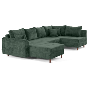 Rune - canapé panoramique d'angle droit 7 places en velours texturé - Vert