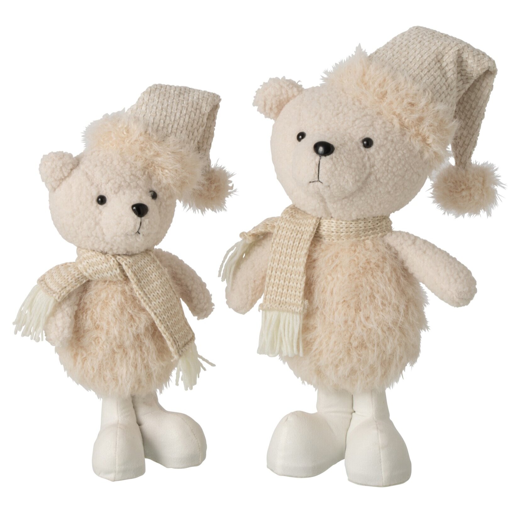 J-Line Set de 2 ours chapeau et foulard - polyester - beige