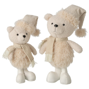 J-Line Set de 2 ours chapeau et foulard - polyester - beige