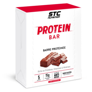 STC NUTRITION - Protein Bar - Barre hyperprotéinée - Favorise de meilleures performances et une meilleure récupération - Goût Chocolat, Coconut, Pomme, Fruits Rouges ou Vanille - 5 barres - Chocolat