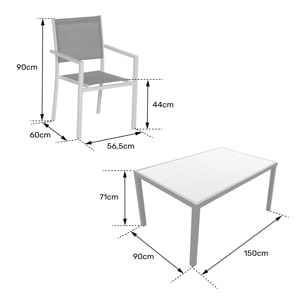 Salon de jardin BERGAMO en textilène gris 6 places - aluminium blanc