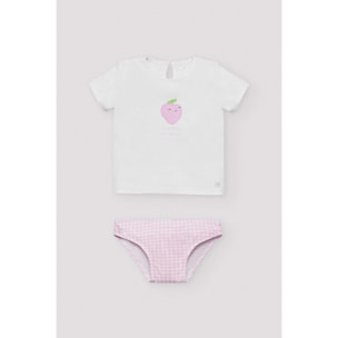 Set costume da bagno e maglietta a quadretti rosa baby