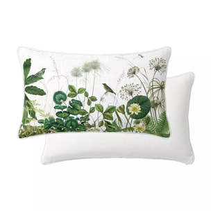 Lot de 2 taies percale de coton imprimé beige vert Nenuphars parchemin