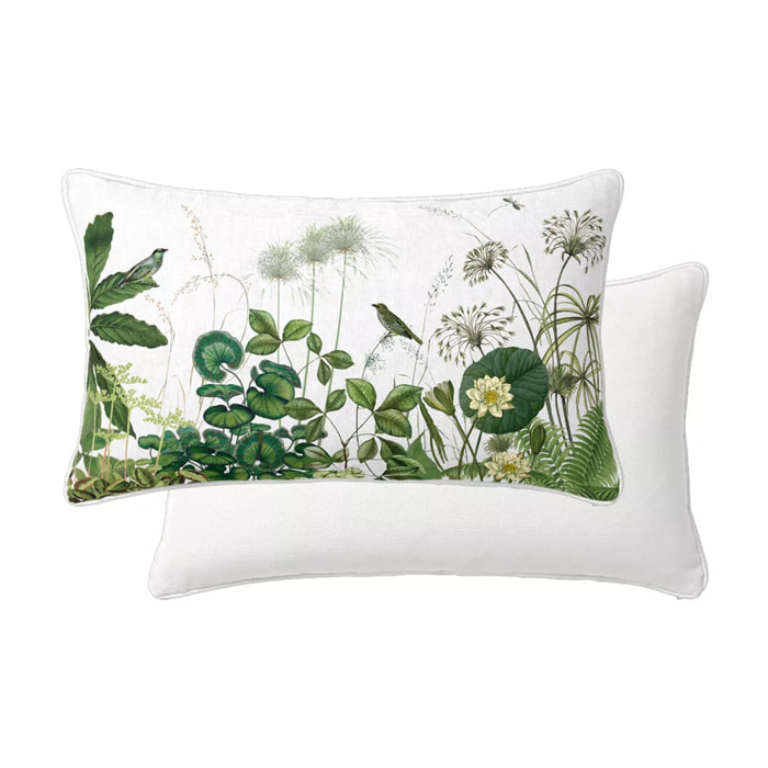 Lot de 2 taies percale de coton imprimé beige vert Nenuphars parchemin