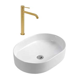 Aurum mitigeur lavabo haut 30,8 cm inox, or + PixL 50x36,5x12 cm vasque à poser, sans trop-plein, blanc (SAT285BGCEPX5037)