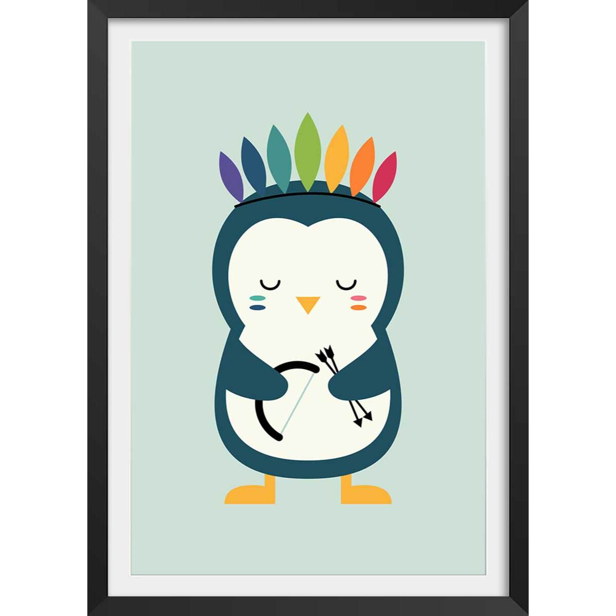 Affiche enfant pingouin Affiche + cadre en bois - Noir