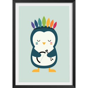 Affiche enfant pingouin Affiche + cadre en bois - Noir