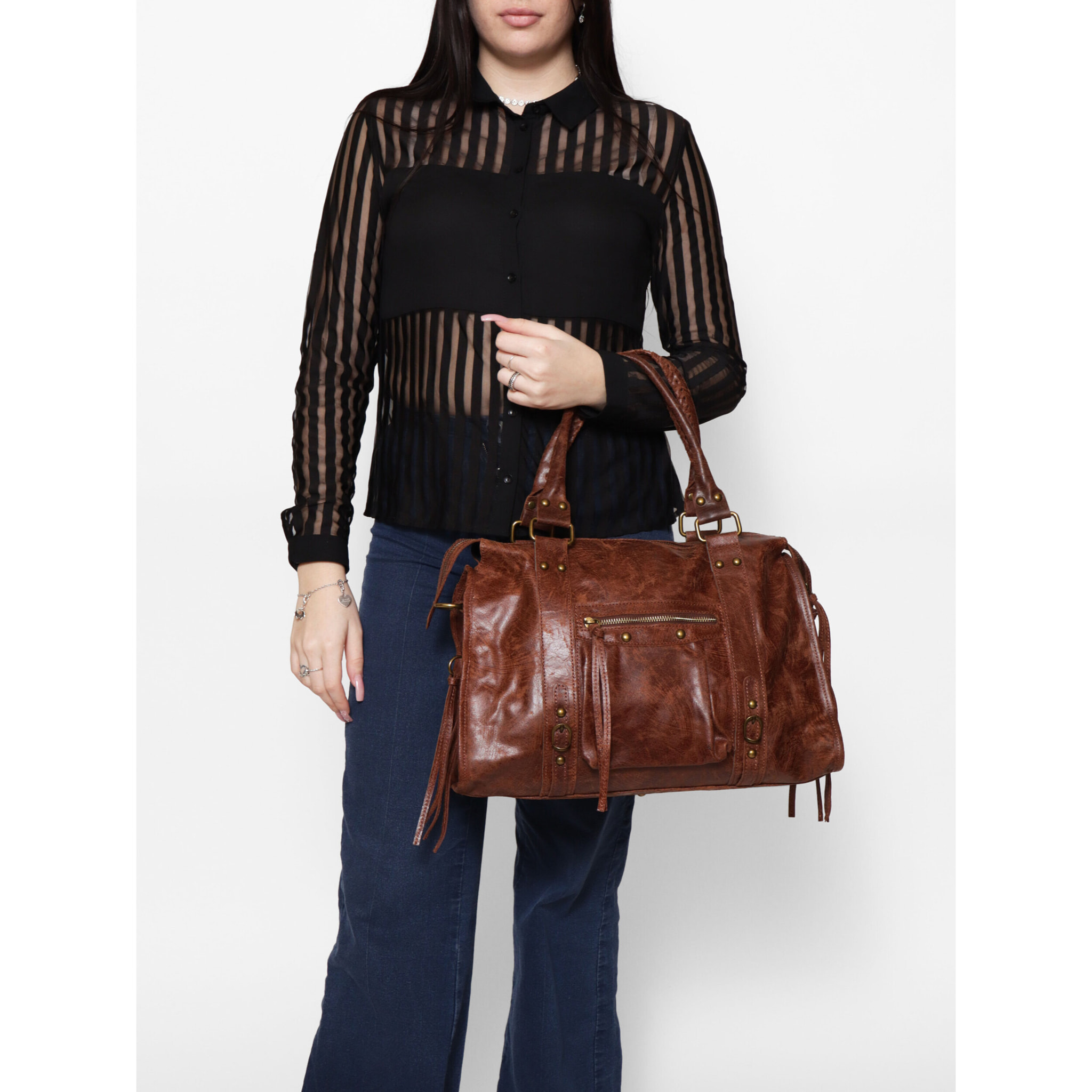 Borsa a spalla da donna - Modello Elara - Vera pelle - 41.0 x 28.0 x 13.0 cm