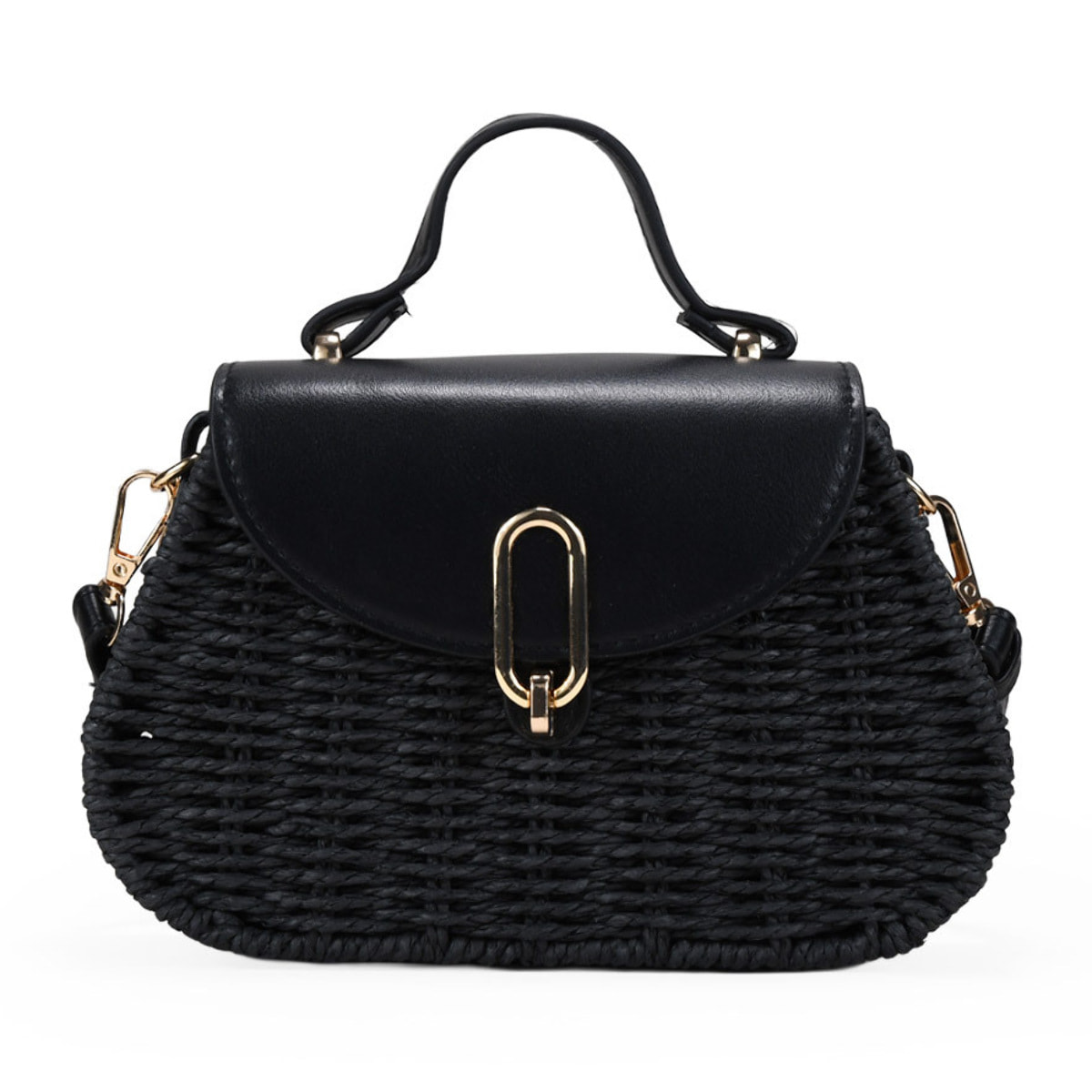 Bolso caja negro con solapa y asa de cruzar