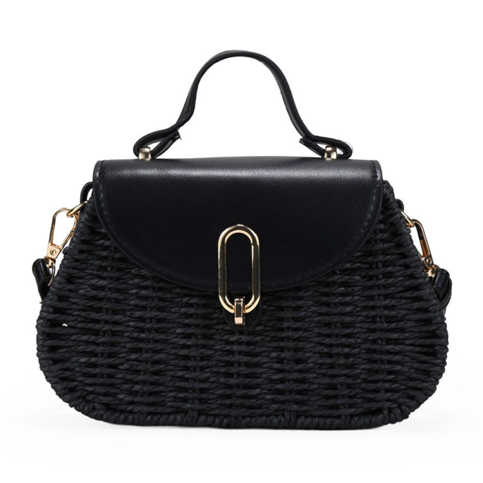 Bolso caja negro con solapa y asa de cruzar