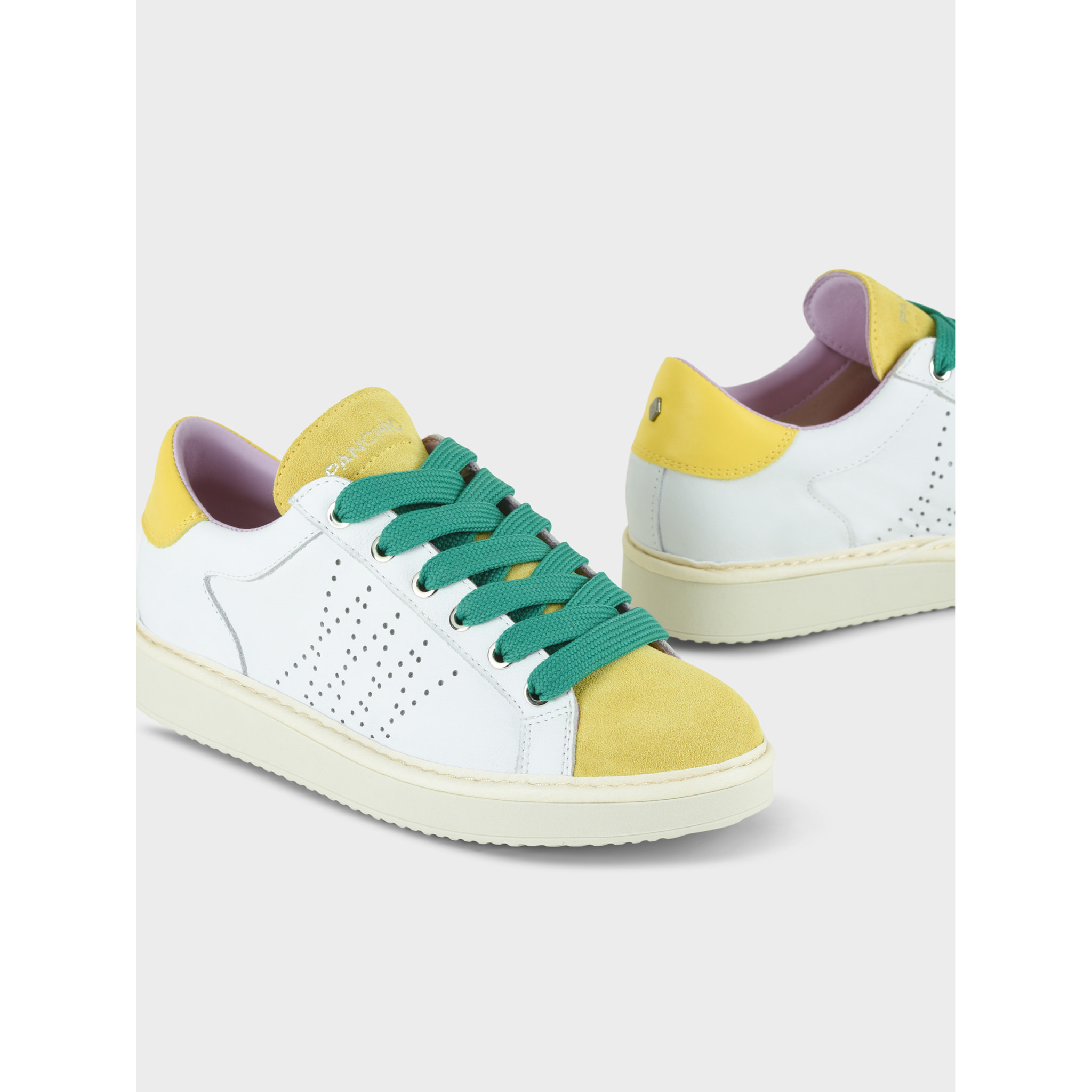 ZAPATO CON CORDONES MUJER P01 DE PIEL Y ANTE BLANCO AMARILLO VERDE PEPPER