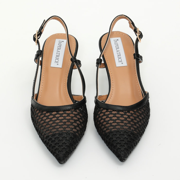 Dècolletè slingback in simil pelle con ricamo