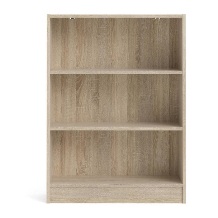 Libreria a tre vani, colore rovere, cm 79 x 107 x 26