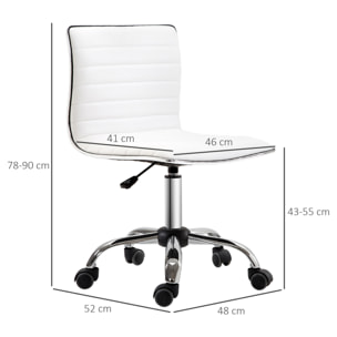 Silla de Oficina sin Brazos Silla de Escritorio Giratoria con Altura Ajustable Silla para Estudio Tapizada en PU Carga 120 kg Blanco