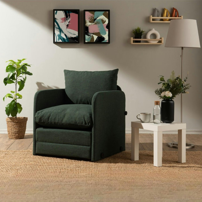 Fauteuil convertible vert foncé lin couchage 200 cm ORURO