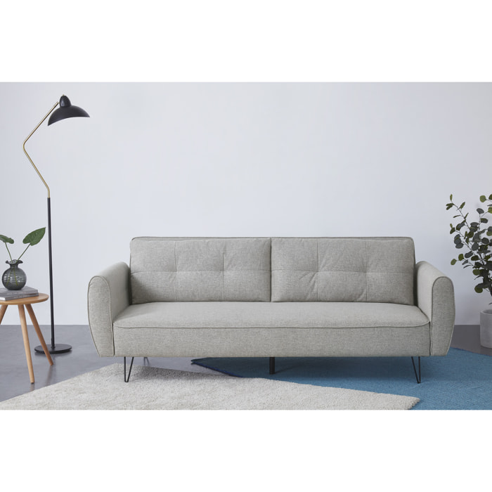 Canapé design convertible 3 places en tissu gris clair NASHVILLE