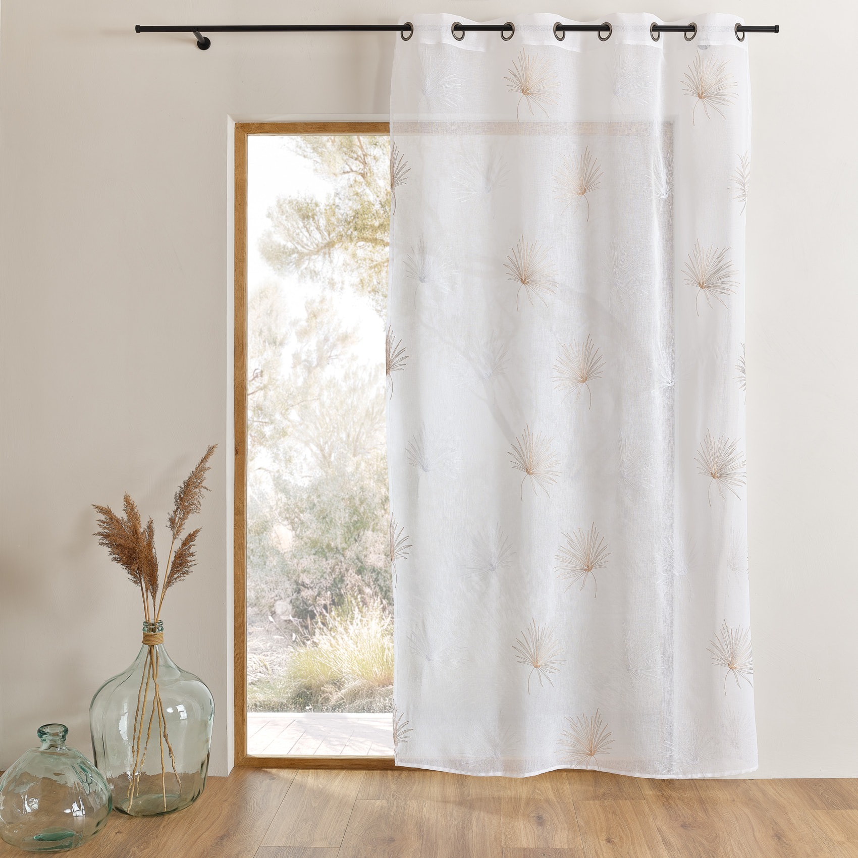 Voilage tamisant broderie palme - Beige