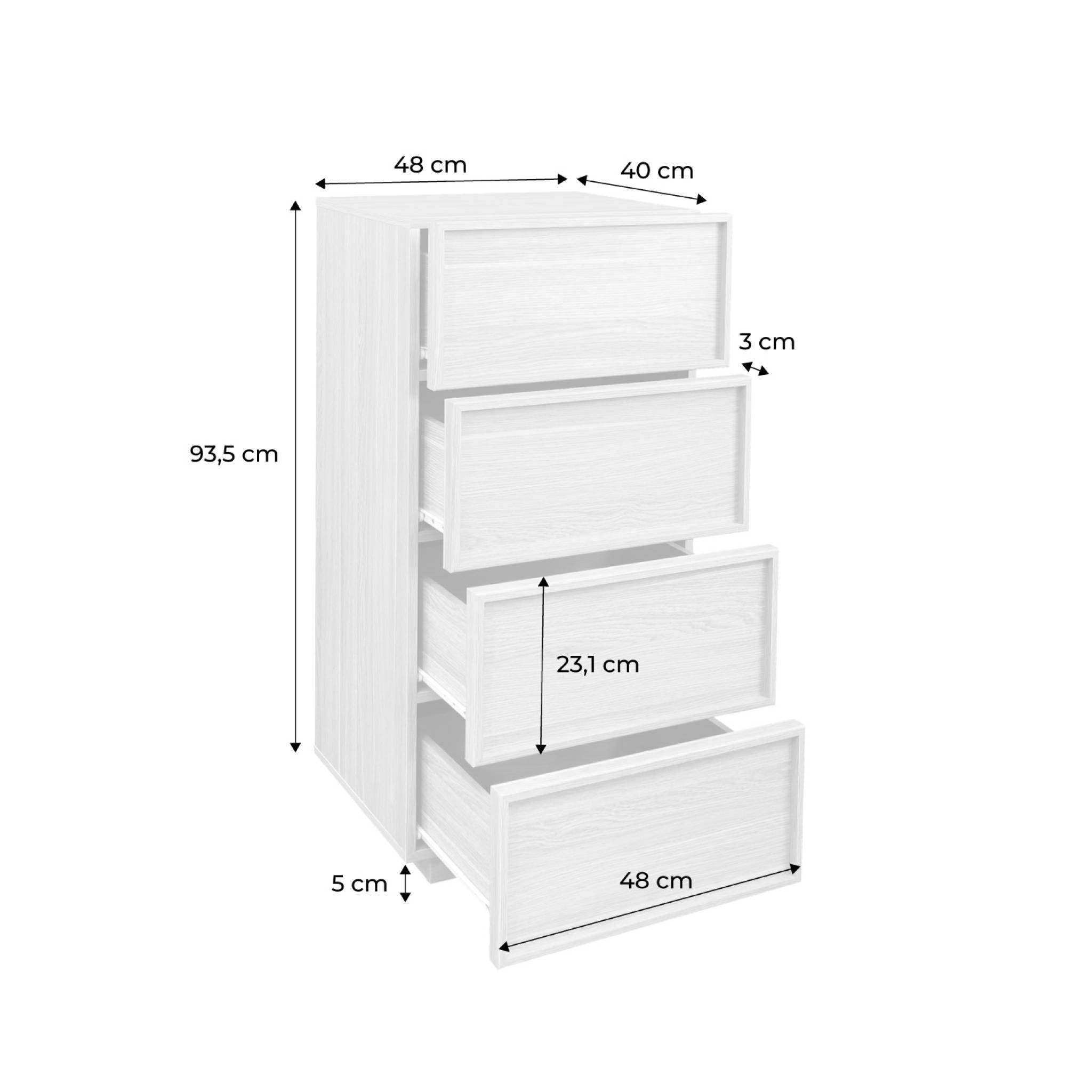 Commode chiffonnier naturel 4 tiroirs effet bois - L 48 x P 43 x H 98.5cm - Kuba