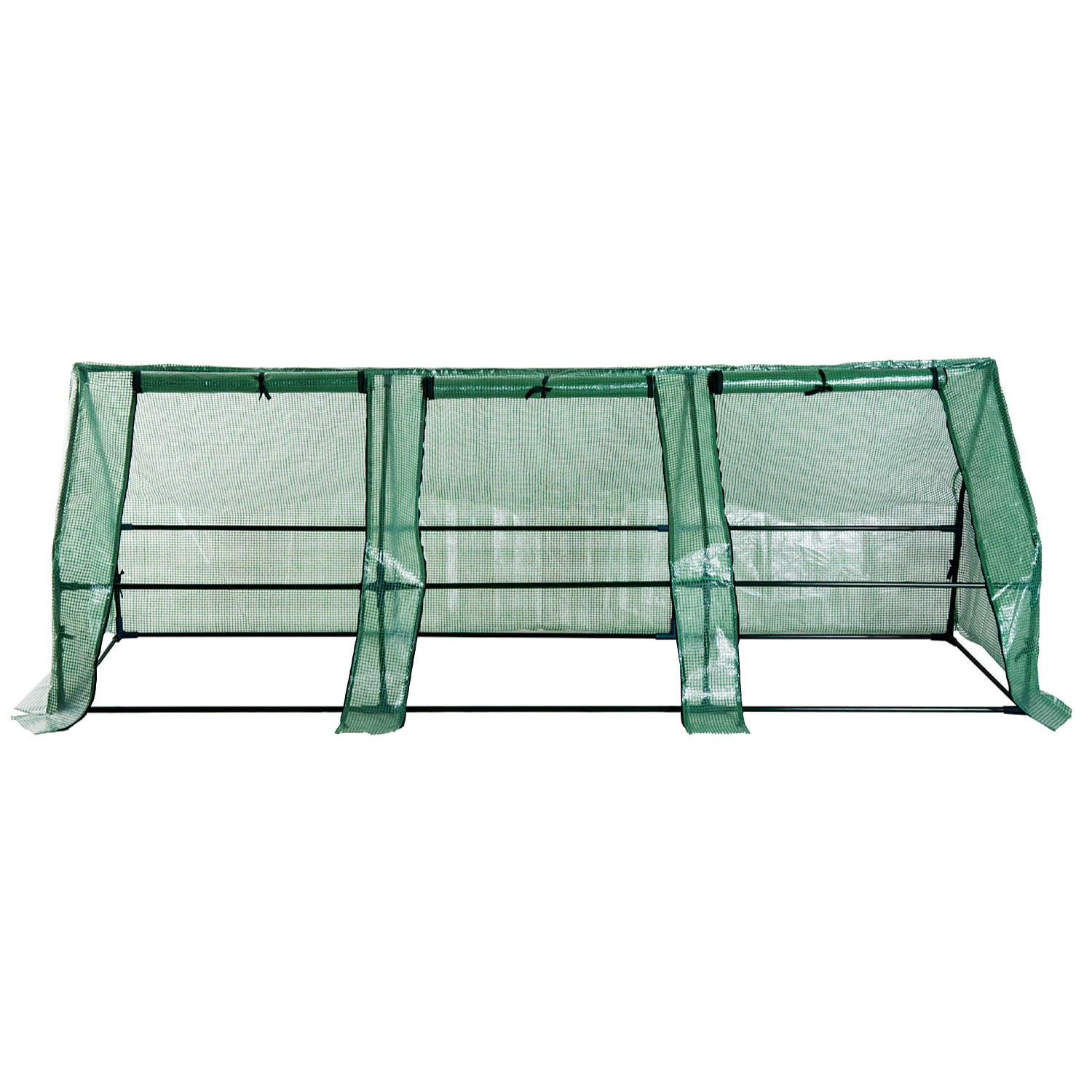 Mini serre de jardin 270L x 90l x 90H cm acier PE haute densité 140 g/m² anti-UV 3 fenêtres avec zip enroulables vert