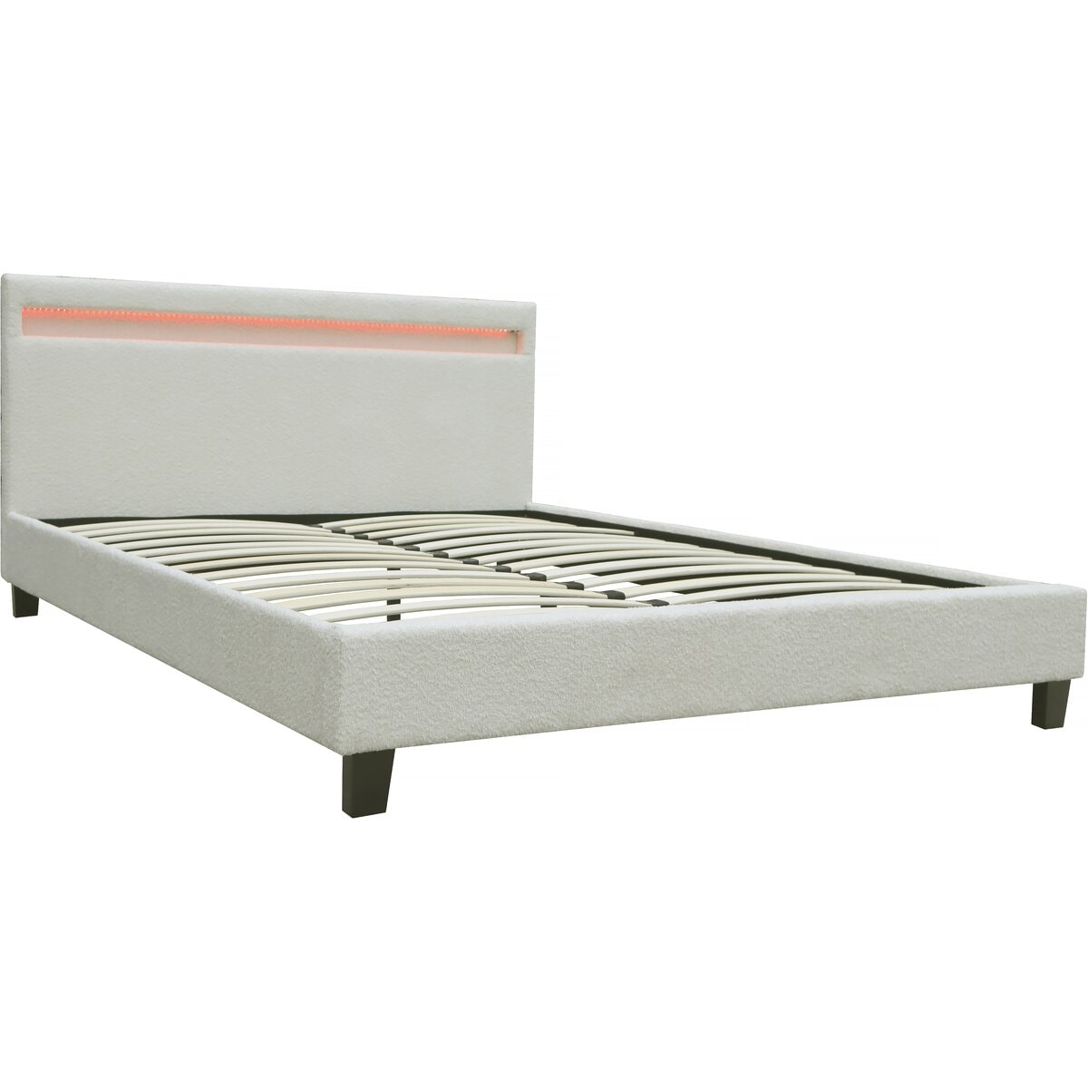 Letto in tessuto riccio "Maria" con LED 140x190cm - Crema