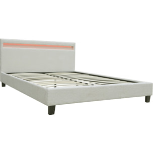 Letto in tessuto riccio "Maria" con LED 140x190cm - Crema
