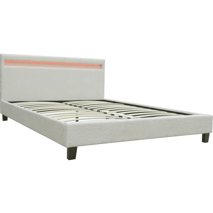 Letto in tessuto riccio "Maria" con LED 140x190cm - Crema