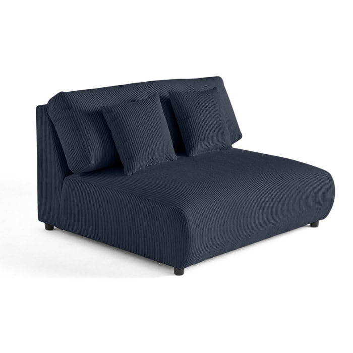 Garance - module d'assise 2 places sans accoudoirs - en velours côtelé - Bleu nuit