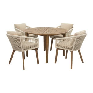 Ensemble de table et chaises de jardin Nera-nova -bois massif d'acacia-couleur naturel 120 x 75 x 120 cm
