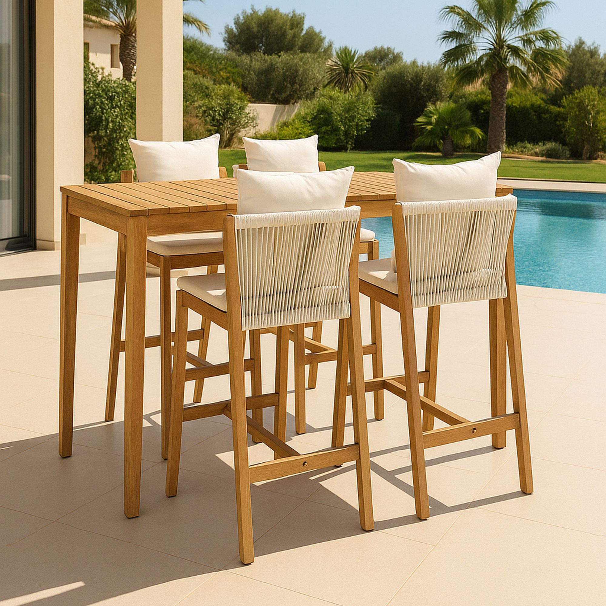 Ensemble de bar avec table haute et chaises en bois 4 places