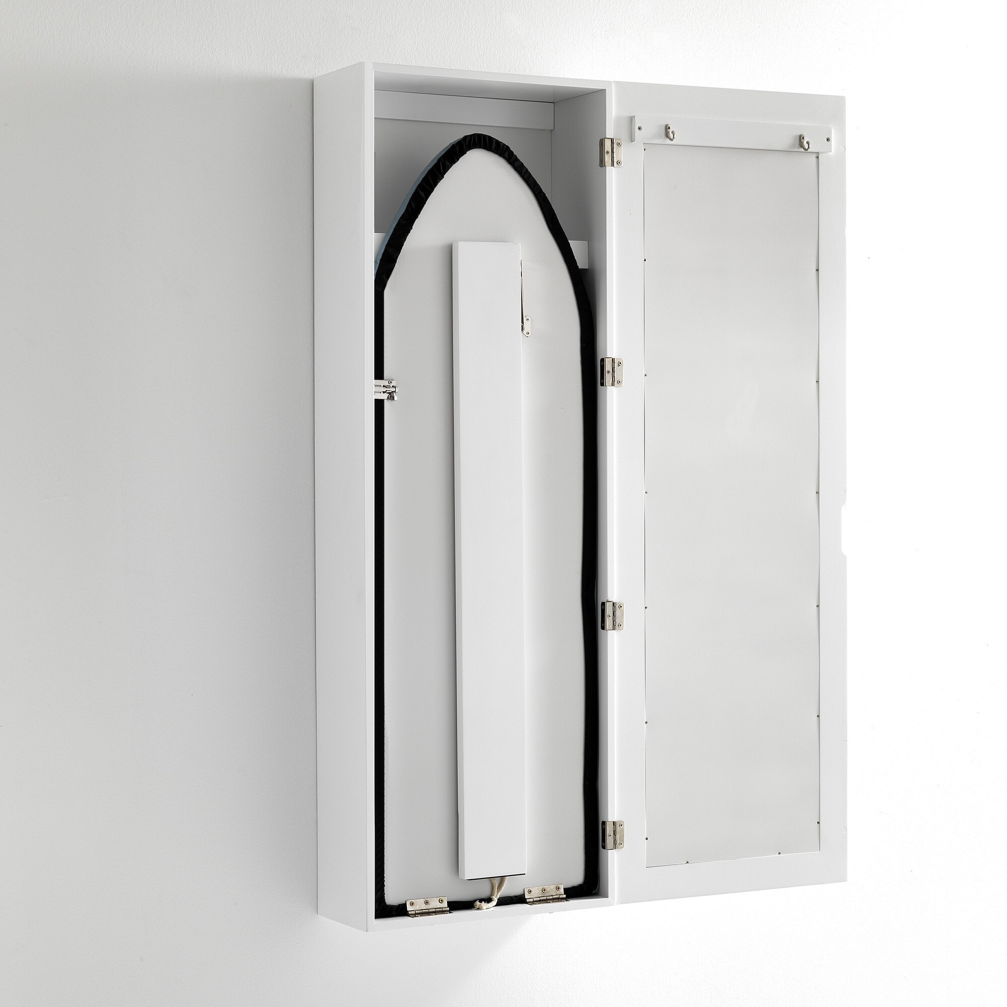 Accessoire mural avec planche à repasser Tomasucci PRATIKO, en MDF et verre, blanc, 40 × 18 × 120 cm