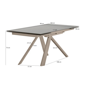 Table de repas extensible verre trempé piétement métal 160/240 cm - BOLTON