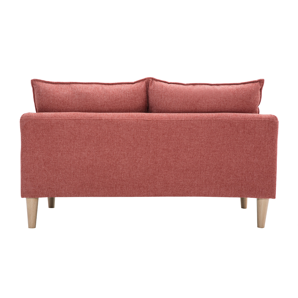 Canapé scandinave 2 places en tissu effet velours texturé terracotta et bois clair KATE