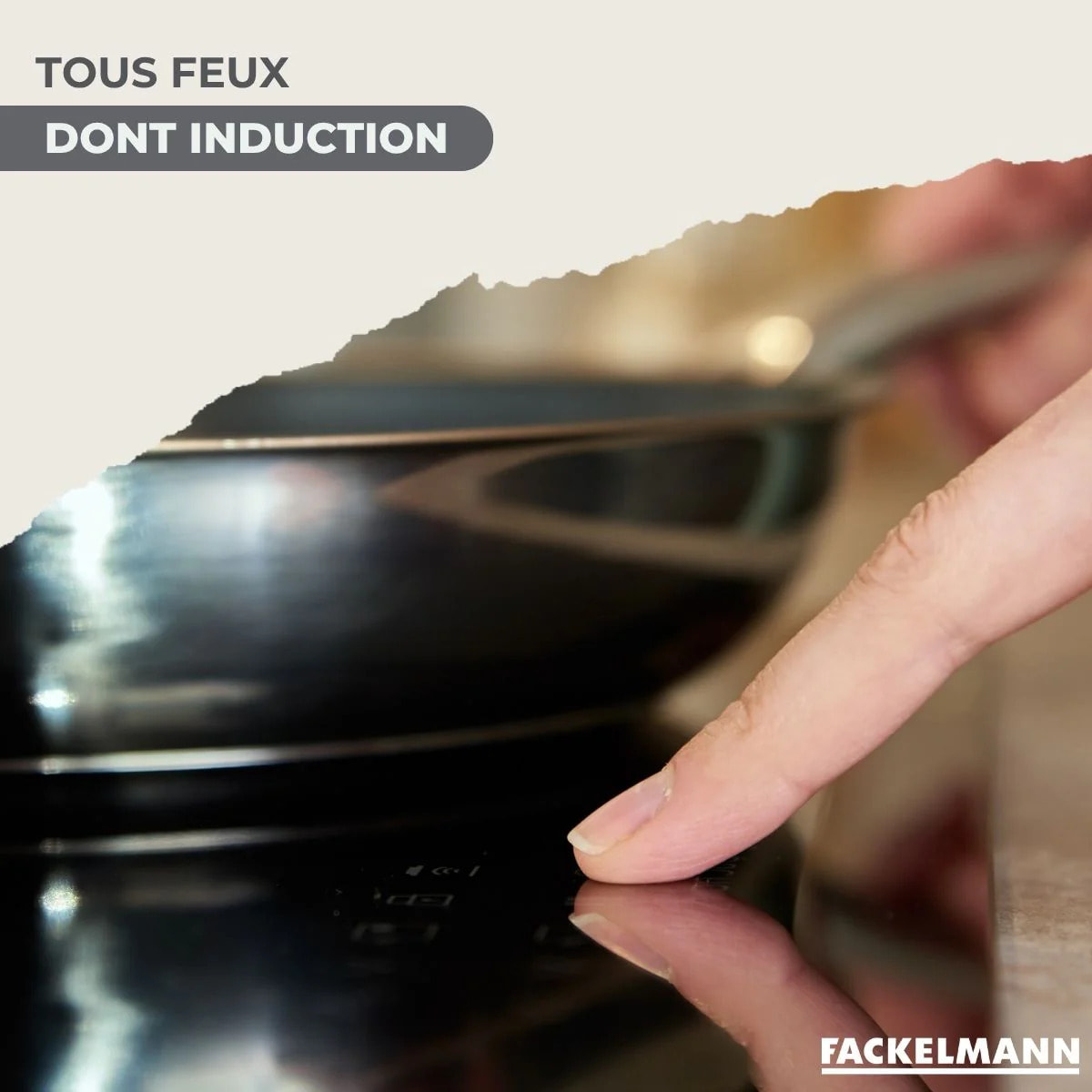 Set de 3 poêles 20 24 28 cm en inox, couvercles verres, 3 faitouts inox 16, 20 et 24 cm et 6 ustensiles RPET Fackelmann Geneva