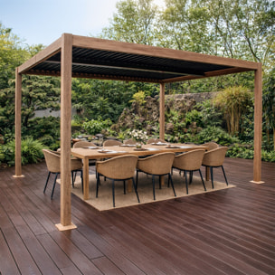 Pergola bioclimatique 4x3m structure aluminium lames orientables effet bois MILL
