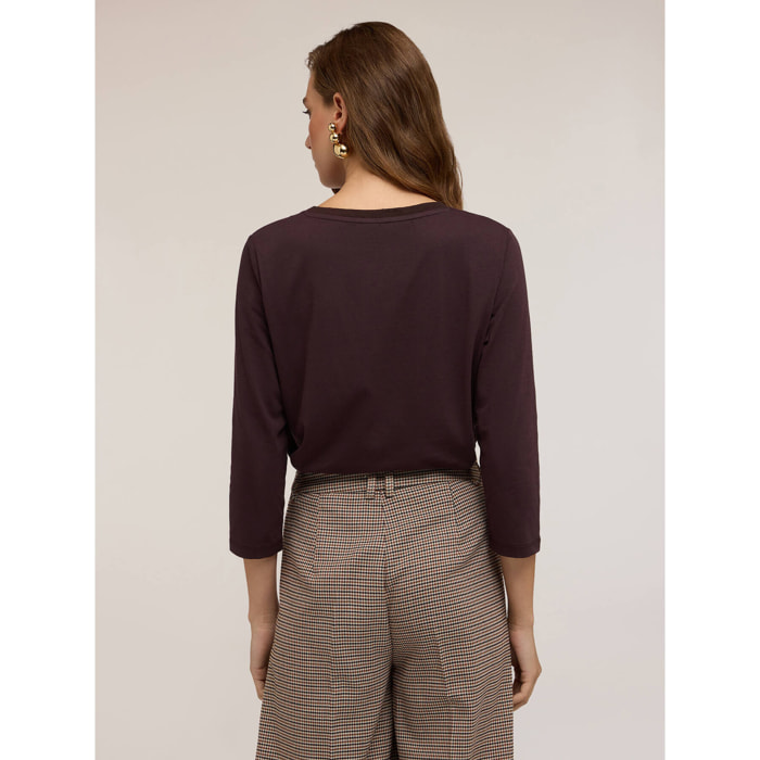 Motivi - T-shirt basic bimaterica - Marrone