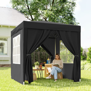 Tonnelle de jardin tente pliante barnum pop-up 2 x 2 m 4 parois latérales amovibles 2 fenêtres sac de transport noir