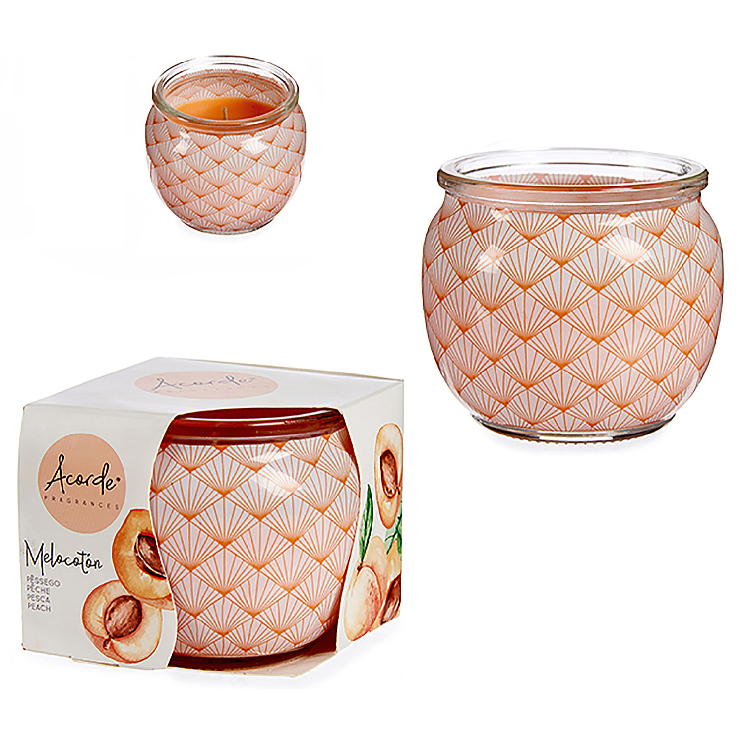 Candela profumata in barattolo di vetro aroma pesca.