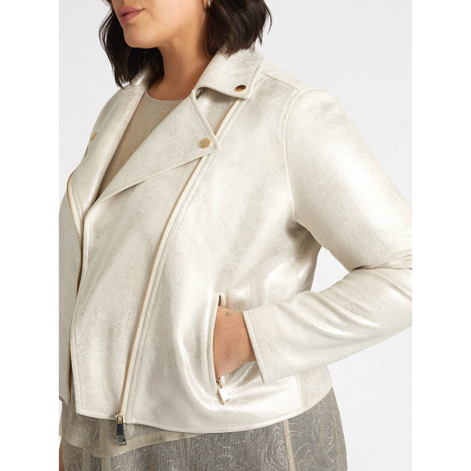 Fiorella Rubino - Chaqueta biker de tejido laminado - Oro