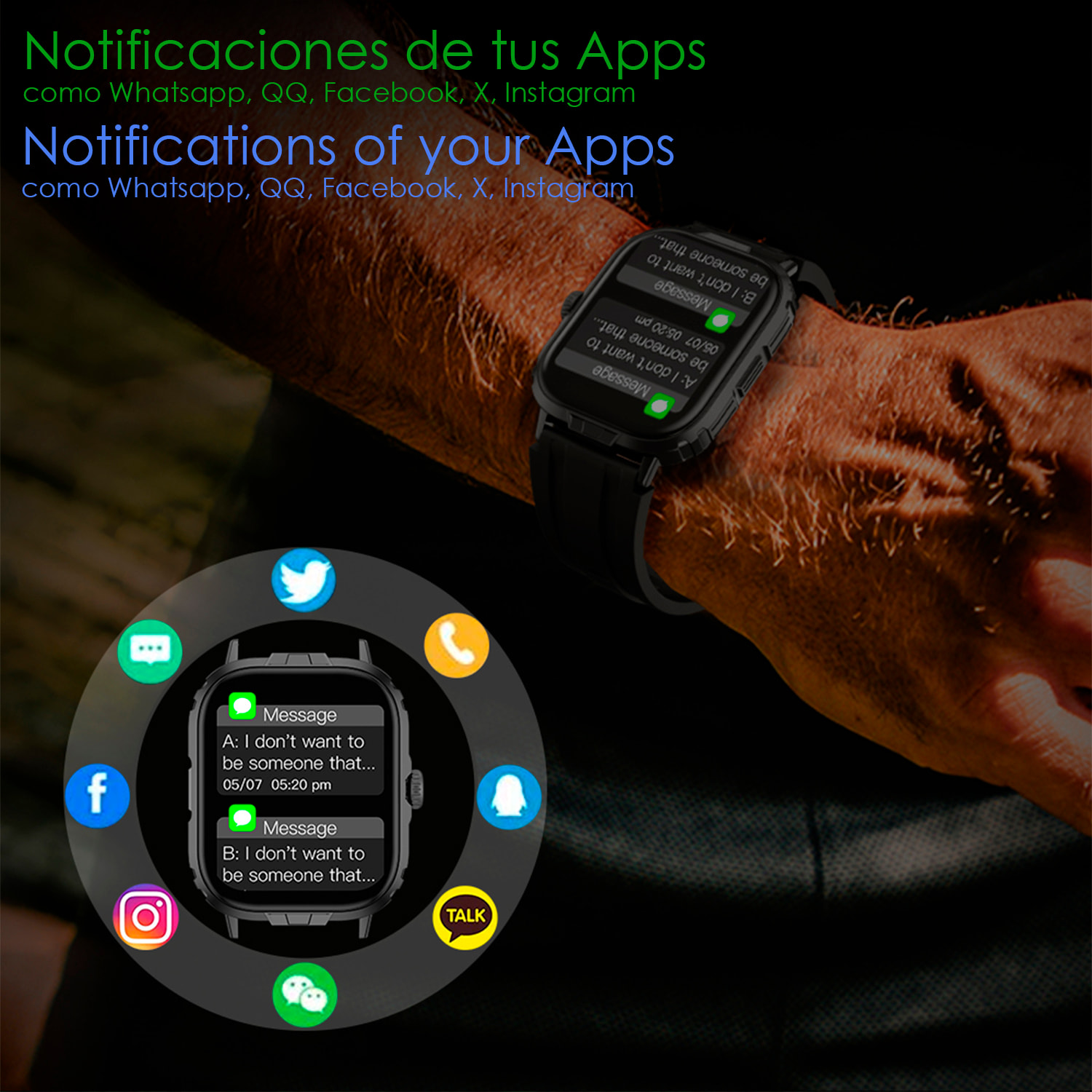 Smartwatch M106 con doble correa una de silicona y otra de nylon. Notificaciones de Apps, monitor de salud, modos deportivos.