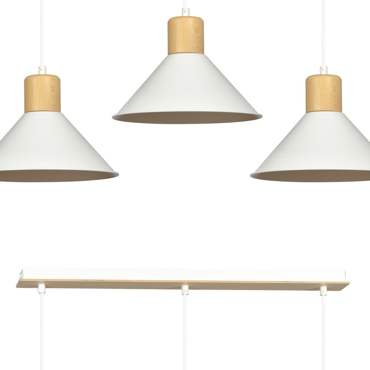 Lampada a sospensione ROWEN con inserti in legno e finitura bianca opaca