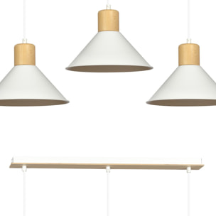 Lampada a sospensione ROWEN con inserti in legno e finitura bianca opaca